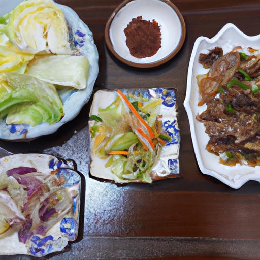 Một bức ảnh hiển thị các món ăn phụ và gia vị đa dạng đi kèm với xào súp lơ với thịt bò.
