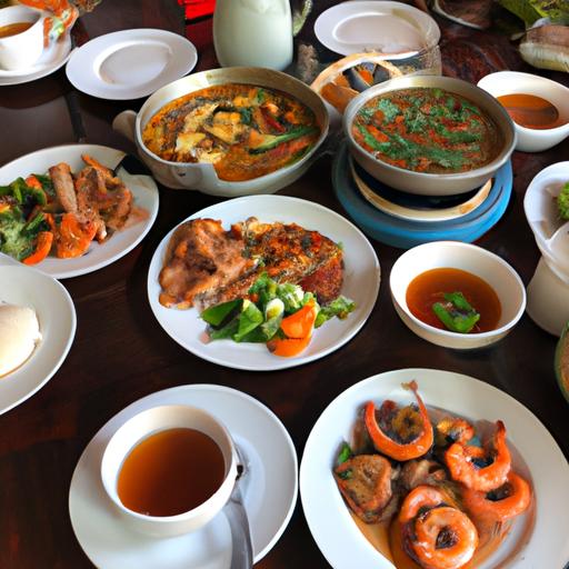 Một bữa sáng đầy đủ các món ăn địa phương tại một quán ăn ở Đắk Lắk