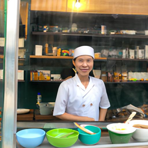 Đầu bếp vui vẻ đứng sau quầy phục vụ tại một quán ăn sáng nổi tiếng ở Đắk Lắk