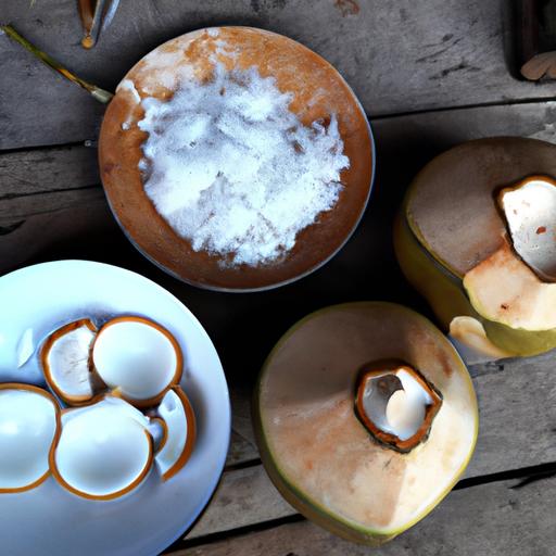 Dừa non tươi và gạo nếp là hai nguyên liệu chính của chè dừa non.