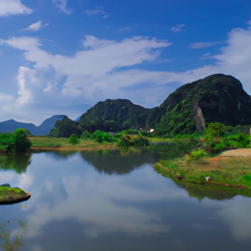 Hồ yên bình bao quanh bởi cây xanh và dãy núi ở Hà Tĩnh