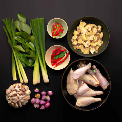 Các nguyên liệu tươi ngon để làm gà xào sả ơt bao gồm gà, sả, ớt, hành, tỏi và các loại gia vị khác.