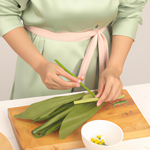 Một phụ nữ chuẩn bị cải cúc để nấu canh cải cúc