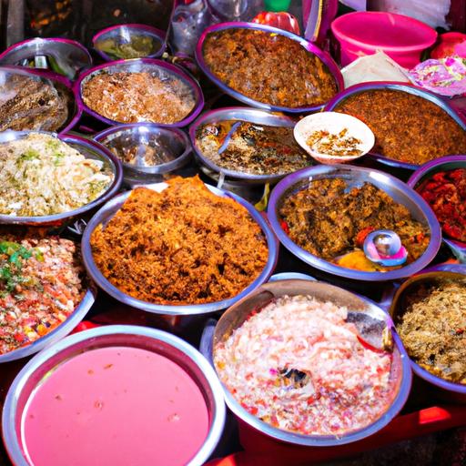 Quầy hàng ẩm thực đầy màu sắc với nhiều món đặc sản địa phương ở Bắc Ninh.